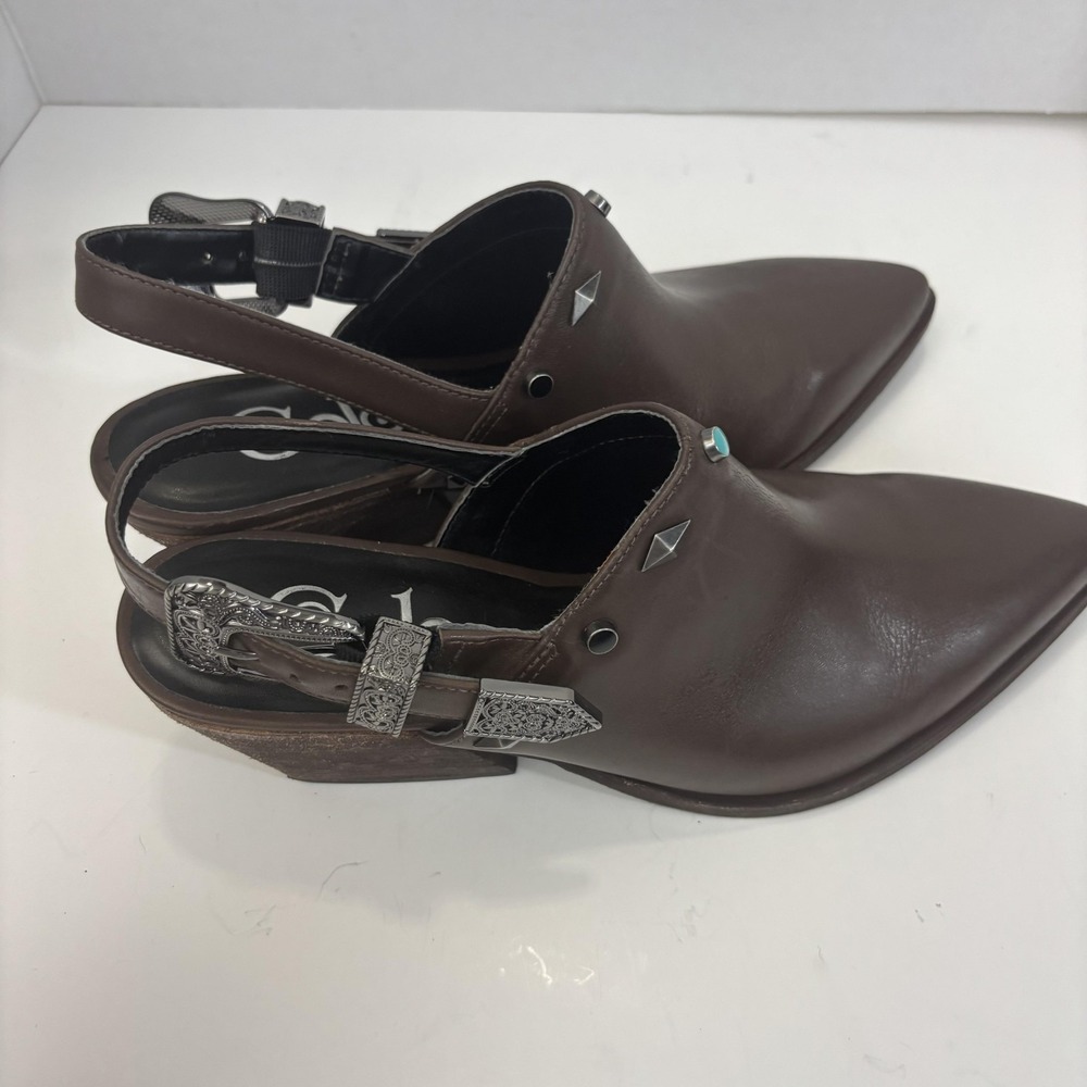 Golo Leather Slingback Heel Shoes Womens 9 Brown Block Western Festival Country - Picture 8 of 11